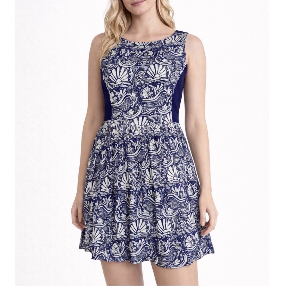 O'Neill dress skater fit flare gauzy navy blue & white cross back lightweight SM
